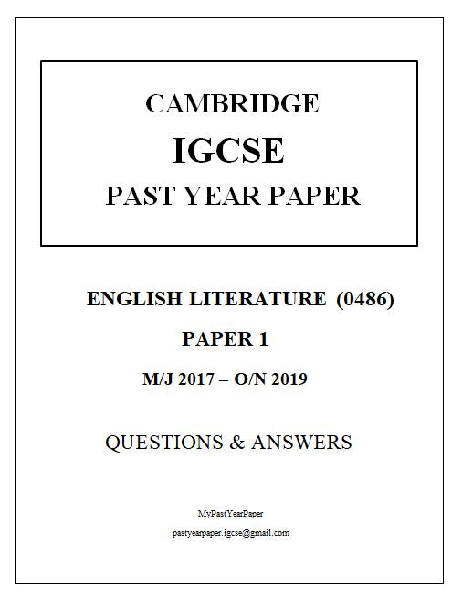 IGCSE Past Years Papers English Literature 0486 (Paper 1 + Answers) 3 Year Series
