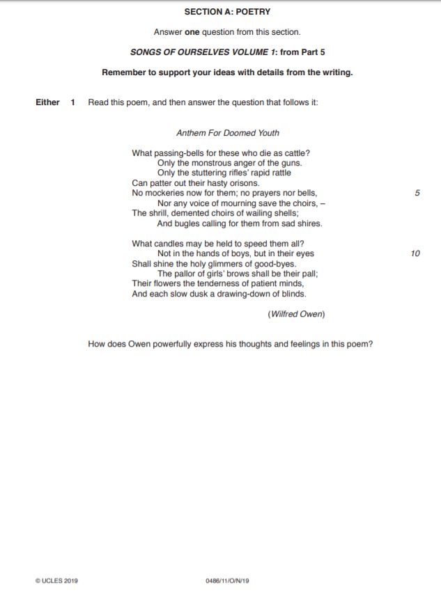 IGCSE Past Years Papers English Literature 0486 (Paper 1 + Answers) 3 Year Series