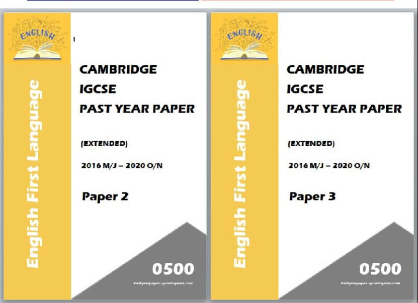 IGSCE Past Years Papers English First Language 0500 (Paper 1/Paper 2/ Set) 3 Year Series/  5 Year Series