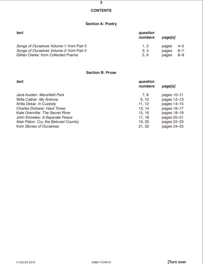 IGCSE Past Years Papers English Literature 0486 (Paper 1 + Answers) 3 Year Series